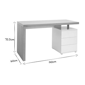 Bureau avec rangements 3 tiroirs bois clair chêne et blanc l140 cm calix
