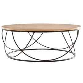Table basse ronde bois clair chêne et métal noir d80 cm lace