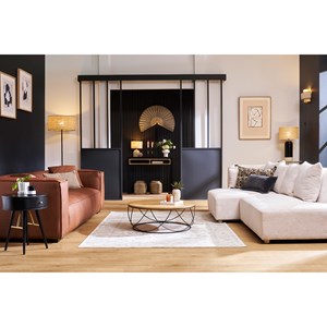 Table basse ronde bois clair chêne et métal noir d80 cm lace