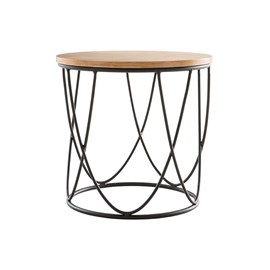 Table d'appoint ronde bois clair chêne et métal noir d42 cm lace