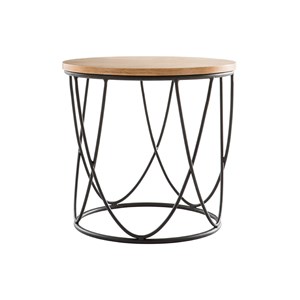 Table d'appoint ronde bois clair chêne et métal noir d42 cm lace