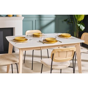 Table à manger extensible carrée blanche et bois l90-130 cm leena