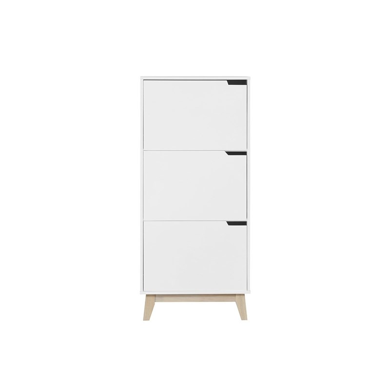 Meuble de rangement haut blanc et bois clair 3 portes l60 cm leena