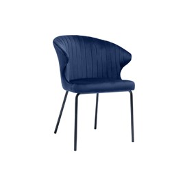 Chaise en tissu velours bleu foncé et métal noir requiem