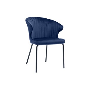 Chaise en tissu velours bleu foncé et métal noir requiem