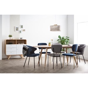 Chaise en tissu velours bleu foncé et métal noir requiem