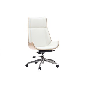 Fauteuil de bureau de direction blanc, bois clair et acier chromé curved