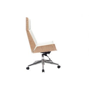 Fauteuil de bureau de direction blanc, bois clair et acier chromé curved