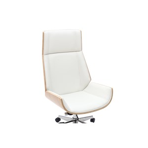 Fauteuil de bureau de direction blanc, bois clair et acier chromé curved