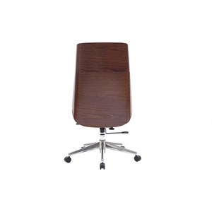 Fauteuil de bureau de direction noir, bois foncé noyer et acier chromé curved