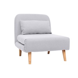 Fauteuil convertible en tissu gris clair et bois clair amiko
