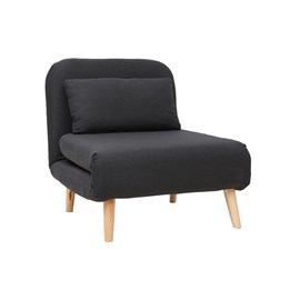 Fauteuil convertible en tissu gris foncé et bois clair amiko