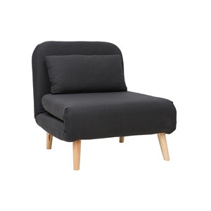 Fauteuil convertible en tissu gris foncé et bois clair amiko