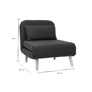 Fauteuil convertible en tissu gris foncé et bois clair amiko