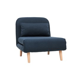 Fauteuil convertible en tissu bleu foncé et bois clair amiko