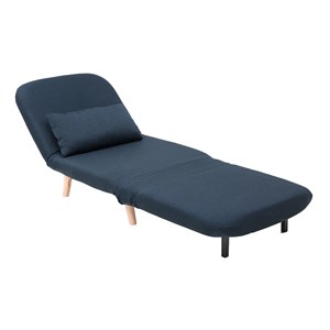 Fauteuil convertible en tissu bleu foncé et bois clair amiko