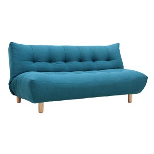 Canapé convertible 3 places en tissu bleu canard et bois clair yumi