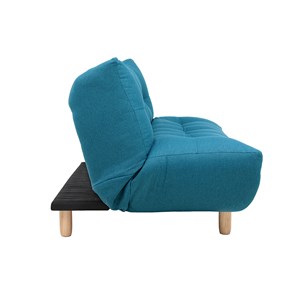 Canapé convertible 3 places en tissu bleu canard et bois clair yumi