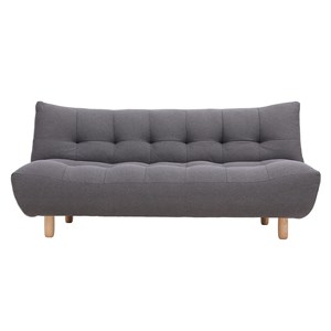 Canapé convertible 3 places en tissu gris foncé et bois clair yumi