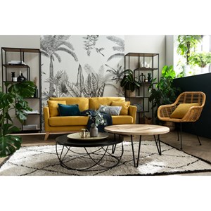 Table basse ronde bois foncé noyer et métal noir d80 cm lace