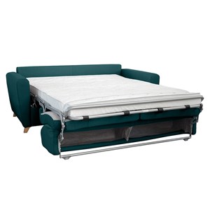 Canapé convertible 3 places en tissu bleu canard avec matelas graham