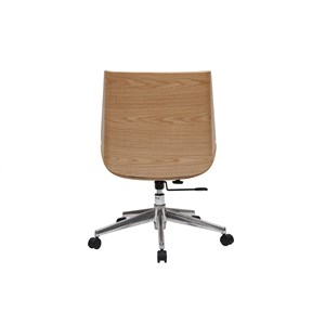 Chaise de bureau à roulettes blanc, bois clair et acier chromé curved