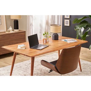 Chaise de bureau à roulettes noir, bois foncé noyer et acier chromé curved