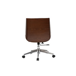 Chaise de bureau à roulettes noir, bois foncé noyer et acier chromé curved