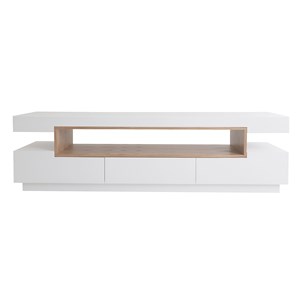 Meuble tv blanc laqué brillant et bois l200 cm livo