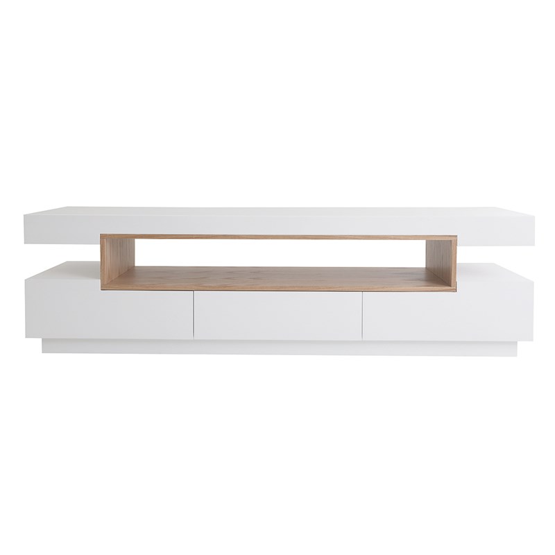 Meuble tv blanc laqué brillant et bois l200 cm livo