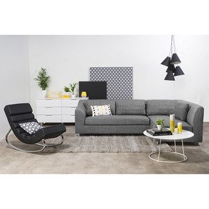 Rocking chair en tissu effet velours bleu et acier chromé taylor