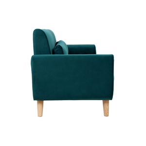 Canapé 3 places en tissu velours bleu pétrole et bois clair ektor
