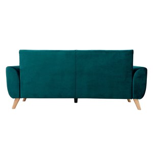 Canapé 3 places en tissu velours bleu pétrole et bois clair ektor