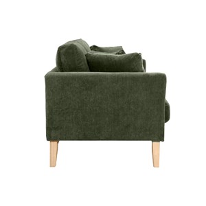 Canapé déhoussable 3 places en tissu effet velours vert kaki et bois clair oslo