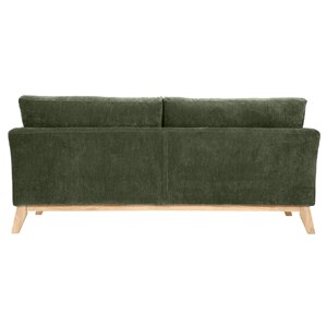 Canapé déhoussable 3 places en tissu effet velours vert kaki et bois clair oslo