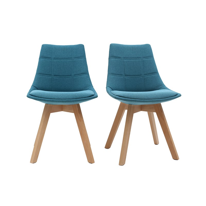 Miliboo - Chaises en tissu bleu canard et bois clair (lot de 2) matilde