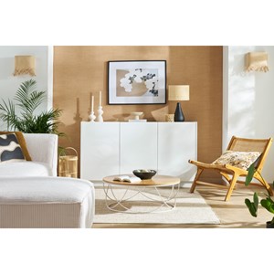 Table basse ronde bois clair chêne et métal blanc d80 cm lace