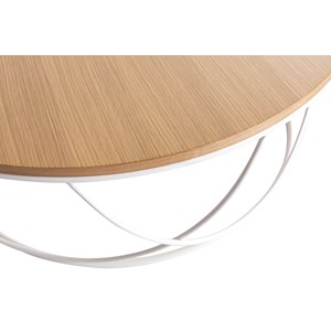 Table basse ronde bois clair chêne et métal blanc d80 cm lace