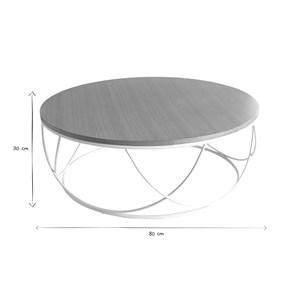 Table basse ronde bois clair chêne et métal blanc d80 cm lace