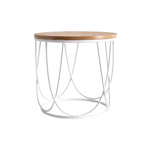 Table d'appoint ronde bois clair chêne et métal blanc d42 cm lace