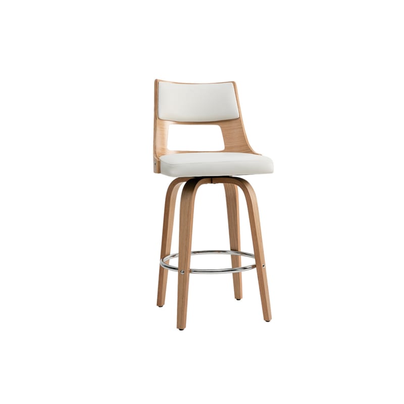 Tabouret de bar pivotant blanc et bois clair h69 cm garbo