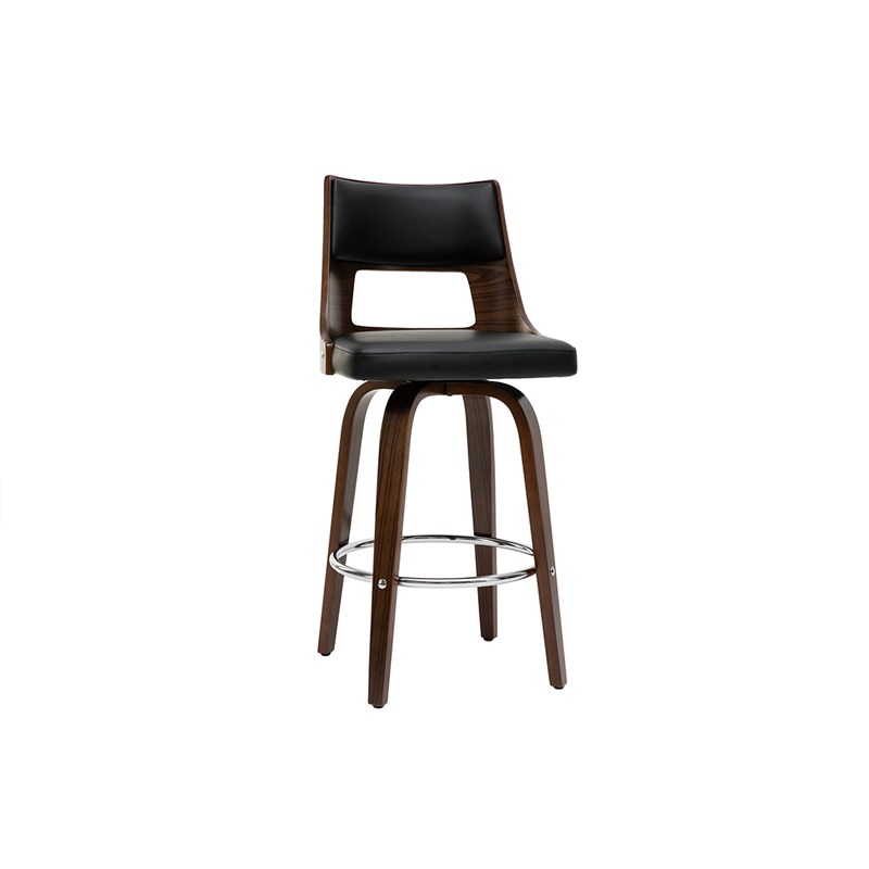 Tabouret de bar pivotant noir et bois foncé garbo
