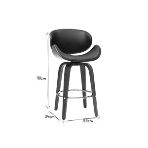 Tabouret de bar pivotant noir et bois foncé 65 cm walnut