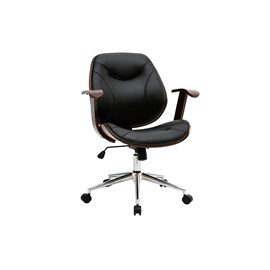 Chaise de bureau à roulettes noir, bois foncé noyer et acier chromé yorke