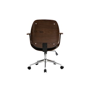 Chaise de bureau à roulettes noir, bois foncé noyer et acier chromé yorke