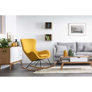 Rocking chair en tissu effet velours jaune moutarde et métal noir eskua