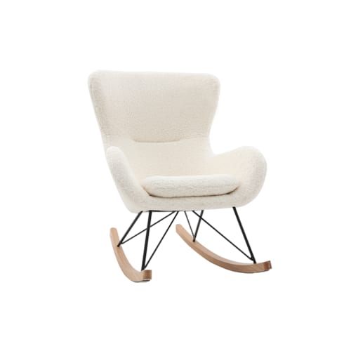 Miliboo - Rocking chair en tissu effet peau de mouton blanc et métal noir eskua