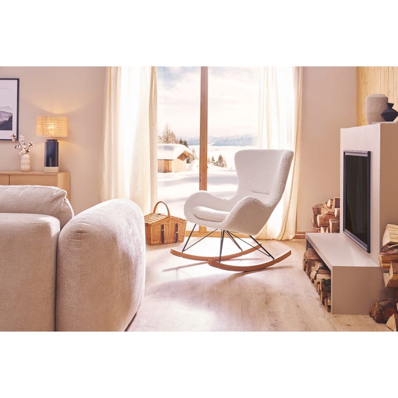 Rocking chair en tissu effet peau de mouton blanc et métal noir eskua (Miliboo) - Image 1