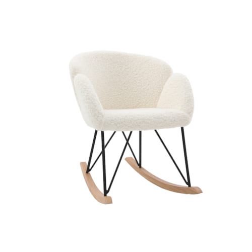 Miliboo - Rocking chair en tissu effet peau de mouton blanc et métal noir rhapsody