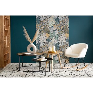 Rocking chair en tissu effet peau de mouton blanc et métal noir rhapsody